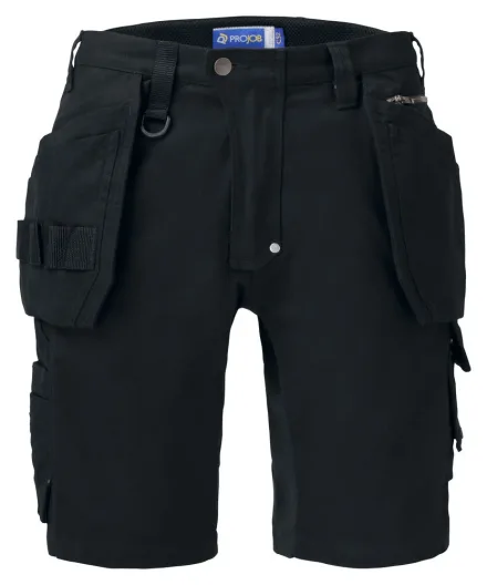 Bermuda canvas multitasche ProJob 5528 — Pantaloni corti in Canvas con tasche flottanti. Scomparti e tasche porta attrezzi. Tasca per smartphone. Inserti elasticizzati. Profili e inserti rifrangenti in Cordura®.