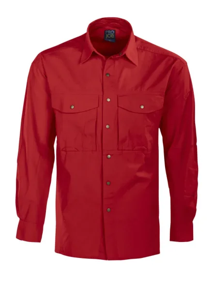 Camicia cotone ProJob 5210 — Camicia in twill manica lunga senza cuciture laterali. Allacciatura e tasche con bottoni a pressione.