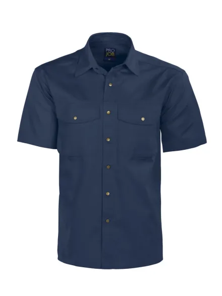 Camicia policotone mezza manica ProJob 4201 — Camicia polycotton in twill manica corta. Allacciatura e tasche con bottoni a pressione.