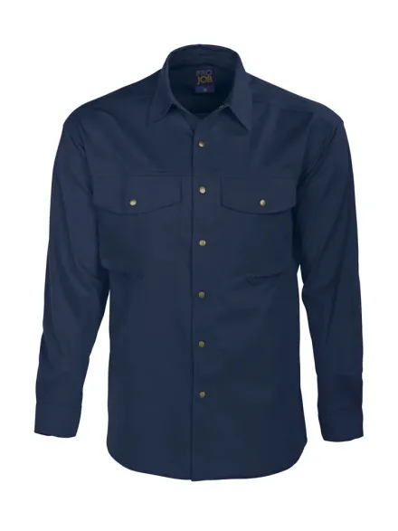 Camicia policotone ProJob 5203 — Camicia polycotton in twill manica lunga. Allacciatura e tasche con bottoni a pressione.
