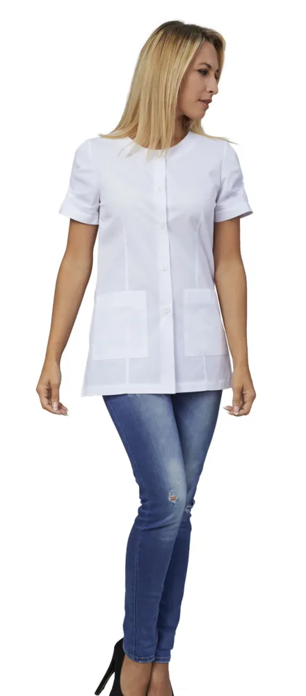 Casacca Flavia donna manica corta — Casacca Flavia donna manica corta Siggi, personalizzabile con ricamo. Settori: Centri estetici, Negozi Commercio Servizi, Sala e Bar.