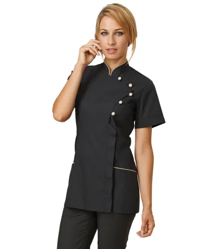 Casacca Kelly donna manica corta — Casacca Kelly donna manica corta Siggi, personalizzabile con ricamo. Settori: Centri estetici, Negozi Commercio Servizi, Saloni e Parrucchiere, Wellness e Spa.
