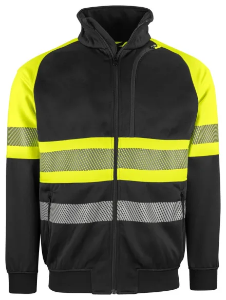 Felpa alta visibilità cardigan EN ISO 20471 classe 1 ProJob 6120 — Felpa alta visibilità full zip. Tasche con zip. Polsini e fascione a costina.