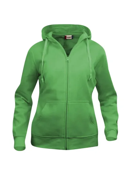 Felpa con cappuccio e zip Basic donna — Felpa con zip divisibile e cappuccio donna. Tessuto morbido stabilizzato adatto ai lavaggi intensivi. Finissaggio antipilling. Costine 1/1 elasticizzate. Cuciture ribattute. Nastrino collo in twill. Laccioli piatti. Zip coperta, tono su tono. Tasche frontali con soluzione per auricolari: elastico in