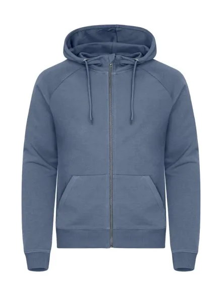 Felpa con cappuccio e zip Miami PRO — Felpa french terry full-zip con cappuccio in cotone e poliestere riciclato. Tessuto morbido stabilizzato adatto ai lavaggi intensivi. Finissaggio antipilling. Costine 2/2 elasticizzate. Cuciture ribattute. Nastrino collo in twill in colore a contrasto. Due tasche laterali. Etichetta facilmente remov