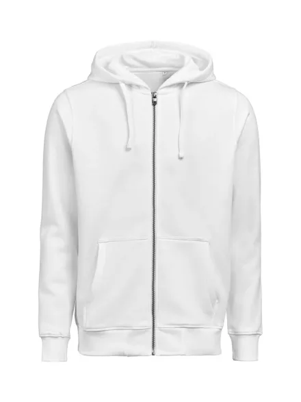 Felpa con cappuccio e zip Untagged Movement regular fit unisex in cotone organico — Questa felpa unisex con cappuccio e zip divisibile è realizzata in un mix di cotone biologico e poliestere riciclato, offrendo una vestibilità morbida e confortevole con un peso di 350 g/m². Cappuccio regolabile con coulisse, polsini e orlo inferiore a coste 2x1. Tessuto stabilizzato con trattamento