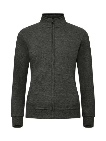 Felpa con zip Basic donna — Felpa cardigan. Tessuto morbido stabilizzato adatto a lavaggi intensivi. Finissaggio antipilling. Costine 1/1 elasticizzate. Cuciture ribattute. Nastrino collo in twill. Zip divisibile coperta, tono su tono. Tasche frontali con zip coperte e soluzione per auricolari: elastico interno, anello passant