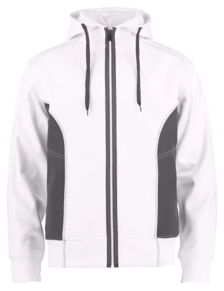 Felpa full zip cappuccio ProJob 2116 — Felpa cappuccio full zip. Interno laminato in micropile. Polsini e vita in costina elasticizzata. Inserti in softshell.