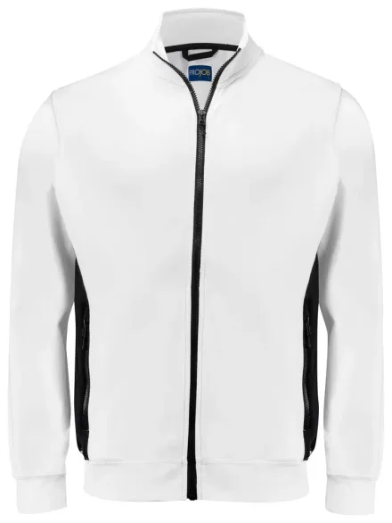 Felpa full-zip ProJob 2129 — Felpa con cerniera, polsini e vita a costina elasticizzata. Inserti in contrasto colore. Colore nero/giallo-9910 con inserti fluorescenti sulle spalle.