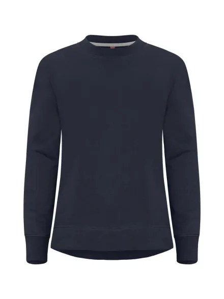 Felpa girocollo Miami PRO donna — Felpa french terry girocollo donna in cotone e poliestere riciclato. Tessuto morbido stabilizzato adatto ai lavaggi intensivi. Finissaggio antipilling. Costine 2/2 elasticizzate alte. Cuciture ribattute. Nastrino collo in twill in colore a contrasto. Etichetta facilmente removibile. Spalle scese. Sp