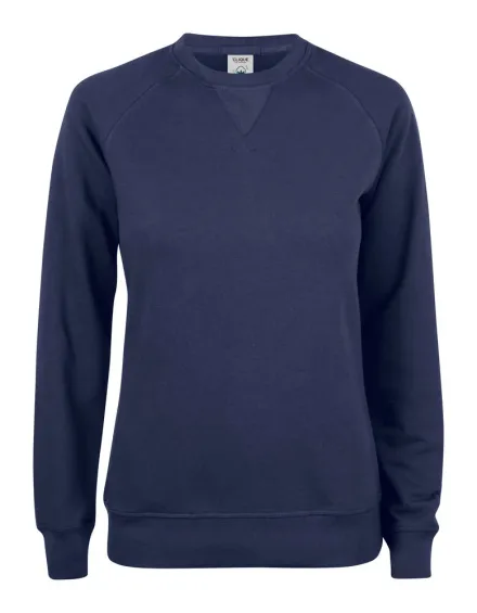 Felpa girocollo Premium OC donna in cotone organico — Felpa girocollo in Cotone Organico. Tessuto non garzato stabilizzato. Costine 1/1 elasticizzate. Parasudore in twill con loop. Maniche raglan con cuciture ribattute. Taschino laterale con zip invisibile. Asole per auricolari.