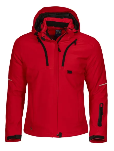Giacca softshell imbottita donna ProJob 3413 — Giacca softshell imbottita, impermeabile e traspirante donna. Cappuccio removibile. Tasca per smartphone e predisposizione per auricolari. Tasche interne. Vita e polsini regolabili. Inserti rifrangenti.