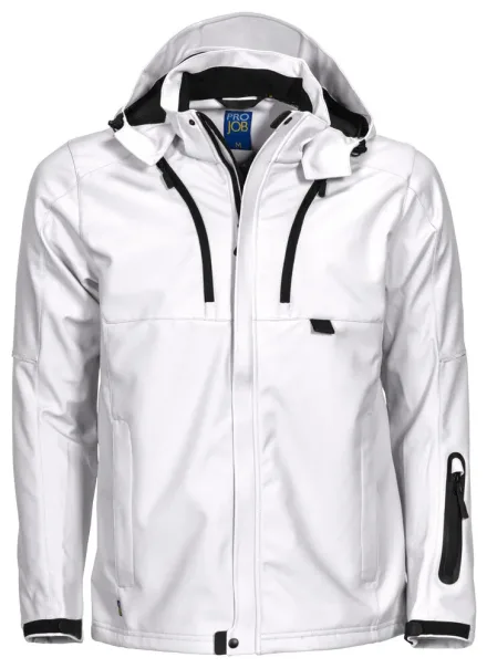 Giacca softshell ProJob 3406 — Giacca softshell. Tessuto tecnico in triplo strato, impermeabile e traspirante. Tasca per smartphone e predisposizione per auricolari. Tasche interne. Vita e polsini regolabili. Inserti rifrangenti.