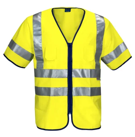 Gilet alta visibilità mezza manica EN ISO 20471 classe 3 ProJob 6707 — Casacca alta visibilità. Due tasche. Cerniera e profili a contrasto.