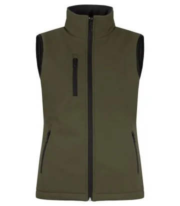 Gilet softshell imbottito donna — Smanicato softshell imbottito. Tessuto esterno laminato a tre strati morbido ed elasticizzato. Tre tasche esterne con zip. Taschino interno con chiusura in velcro. Fodera con zip nascosta per agevolare stampe e ricami.