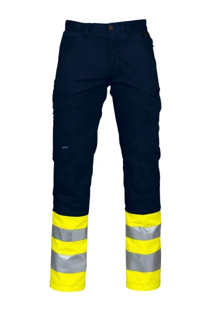 Pantaloni alta visibilità multitasche EN ISO 20471 classe 1 ProJob 6523 — Pantaloni alta visibilità con tasche flottanti. Scomparti e tasche porta attrezzi. Tasca per smartphone. Porta ginocchiere.