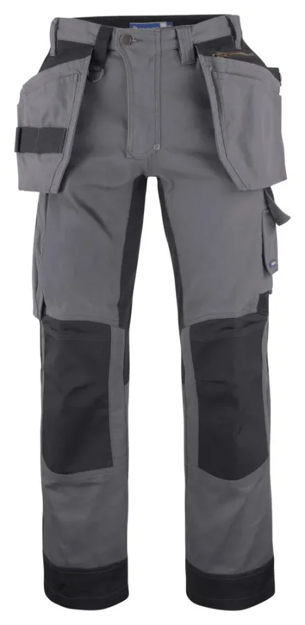 Pantaloni canvas multitasche ProJob 5524 — Pantaloni in canvas. Tasche flottanti. Scomparti e tasche porta attrezzi. Tasca per smartphone e supporto interno per badge. Ginocchia sagomate con porta ginocchiere. Inserti elasticizzati. Profili e inserti rifrangenti in Cordura®.