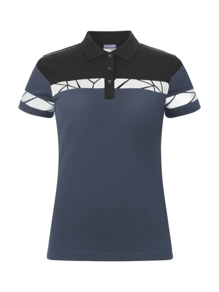 Polo alta visibilità piquet donna EN 17353 ProJob 7006 — Polo piquet alta visibilità donna in cotone orgnaico e poliestere riciclato. Colletto tre bottoni con nastrino a contrasto. Tasca porta-chip nella cucitura interna sinistra.