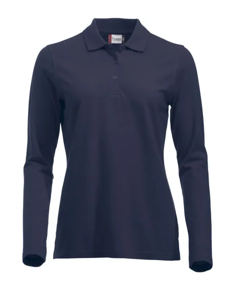 Polo Classic Marion manica lunga donna — Polo piquet manica lunga. Tessuto pettinato stabilizzato. Tre bottoni tono su tono. Nastrino parasudore. Versione uomo con polsini elasticizzati, donna senza polsini. Cuciture ribattute. Spacchetti laterali. Vestibilità slim-fit.