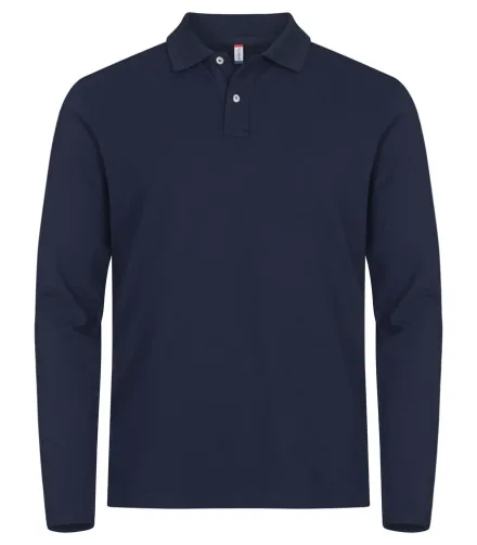 Polo manica lunga Stretch Premium — Polo piquet elasticizzata manica lunga. Tessuto premium stretch pettinato e stabilizzato con trattamento enzimatico. Due bottoni per uomo e tre per donna. Nastrino parasudore. Spacchetti laterali con croce ricamata di rinforzo.