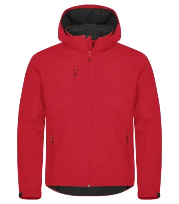 Softshell con cappuccio Classic — Giacca softshell in poliestere riciclato. Cappuccio removibile. Tessuto triplo strato elasticizzato, idrorepellente e antivento. Tre tasche esterne con zip. Due tasconi interni. Polsini regolabili con velcro. Fondovita elasticizzato.